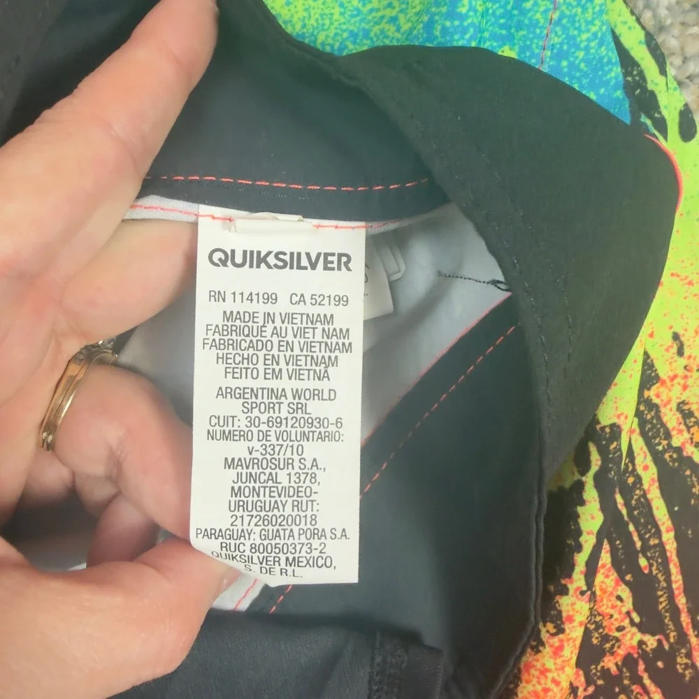 Quiksilver Mens Board Shorts Size 30 Neon Tie Dye Print Swim Trunks Orange Green